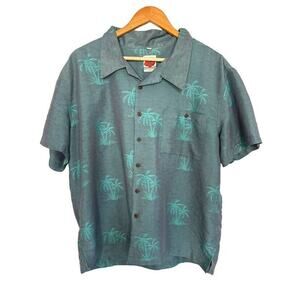 Banana Split USA Men's Hawaiian Shirt L Large Black Palm Tree Silky Button Beach